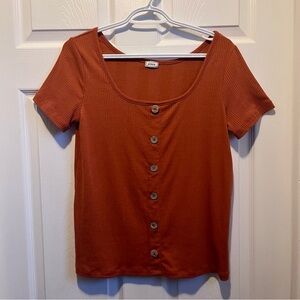 3/25$💥 Collection Pimkie Top Orange shirt Women Medium buttons up short sleeve